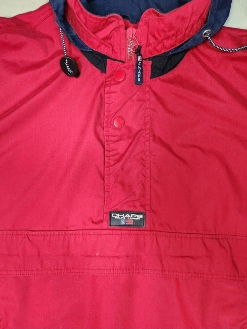 Vintage Chaps Ralph Lauren Jacket Mens Medium Red Quarter Zip Windbreaker RL Log